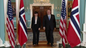 Secretary Of State Pompeo Camera Spray with Norwegian Foreign Minister Ine Marie Eriksen Søreide