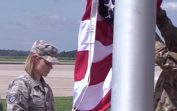 Airmen demonstrate reveille at Rosecrans