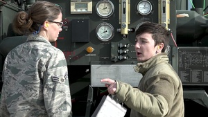 U.S. Airmen refuel an E-8C Joint STARS