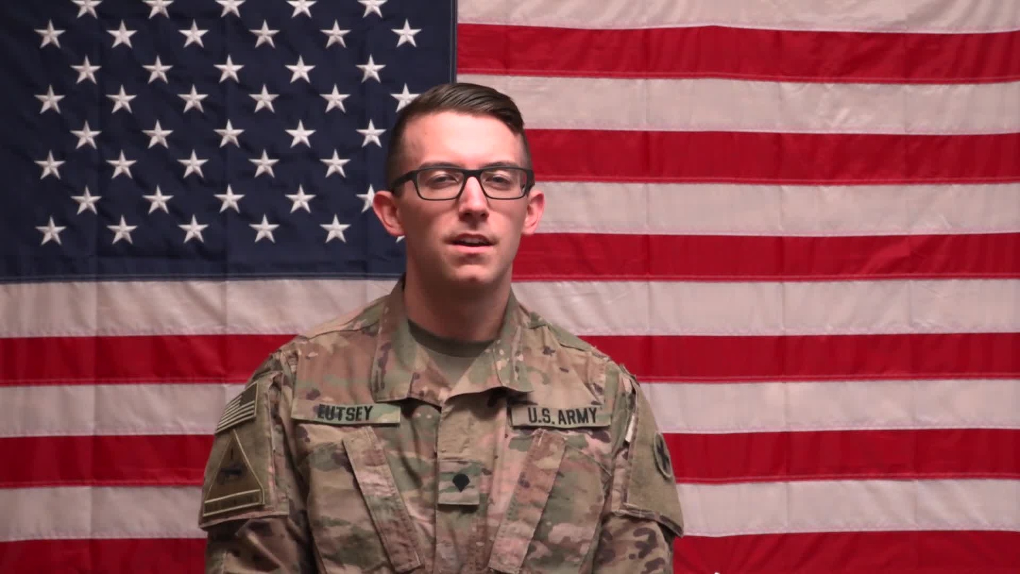 U.S. Army Spc. Sam Eutsey, a native of Bonfield, Illinois, sends a holiday shout out to family and friends while deployed to Afghanistan with the 1-178 Infantry Battalion, Illinois Army National Guard. The 1-178 Infantry Battalion is currently deployed in support of Operations FREEDOM&#39;S SENTINEL and RESOLUTE SUPPORT. (US Army video by Sgt. Nicholas Brown-Bell)