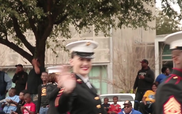 Marines walk in Bayou Classic Parade