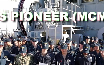 USS Pioneer crew sings a holiday song for family and friends