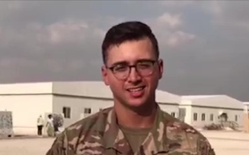 Private First Class Caleb Carroll sends holiday greetings from Al Udeid Air Base.