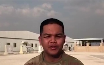 Private Jeffry Toves sends holiday greetings from Al Udeid Air Base