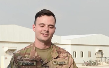 Specialist Chance Gresham sends holiday greetings from Al Udeid Air Base.