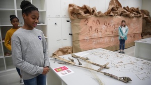 Iwakuni Middle School students present a Neolithic exhibit (B-Roll)