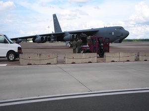 Redeployment B-52 landing and taxi b-roll