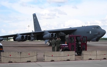 Redeployment B-52 landing and taxi b-roll