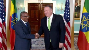 Secretary of State Michael R. Pompeo camera spray with Ethiopian Foreign Minister Gedu Andargachew, at the Department of State