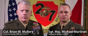 Holiday Message from CLR-27 Col. Mullery and Sgt. Maj. Martinet
