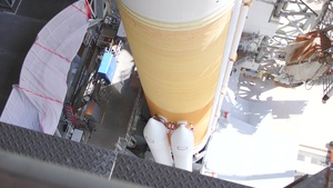 B-Roll: Close-up view of Delta IV rocket from Mobile Service Tower (MST)