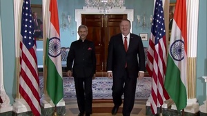 Secretary of State Pompeo Camera Spray with Indian Minister of External Affairs Subrahmanyam Jaishankar