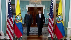 Secretary of State Pompeo Camera Spray with Ecuadorian Foreign Minister Jose Valencia Amores