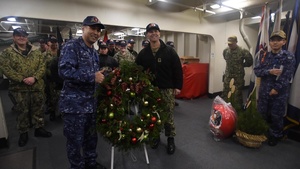 USS Ronald Reagan Conducts Wreath Exchange With JMSDF JS-Izumo