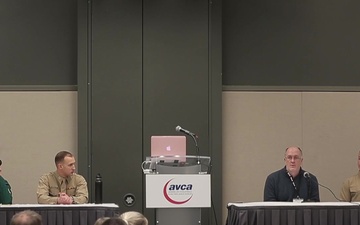 BRoll of Marines conducting a panel on character building at AVCA 2019