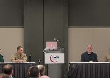 BRoll of Marines conducting a panel on character building at AVCA 2019