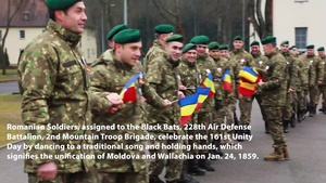 Romanian Soldiers deployed to eFP Battle Group Poland celebrate unity day