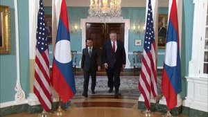 Secretary of State Pompeo Camera Spray with Laos Foreign Minister Saleumxay Kommasith