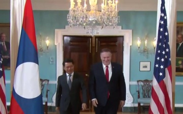 Secretary of State Pompeo Camera Spray with Laos Foreign Minister Saleumxay Kommasith