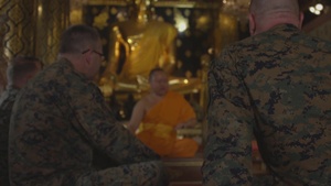 Cobra Gold 20: U.S. Marine Col. Cunningham and Religious Minsitry Team sit down with Buddhist Monk at Wat Phra Si Rattana Mahathat Temple *B-Roll*