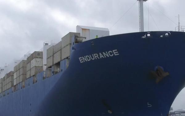 M/V Endurance arrives in Bremerhaven port to offload cargo for DEFENDER-Europe 20