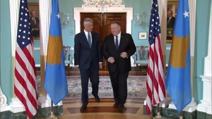 Secretary of State Pompeo Camera Spray with Kosovo President