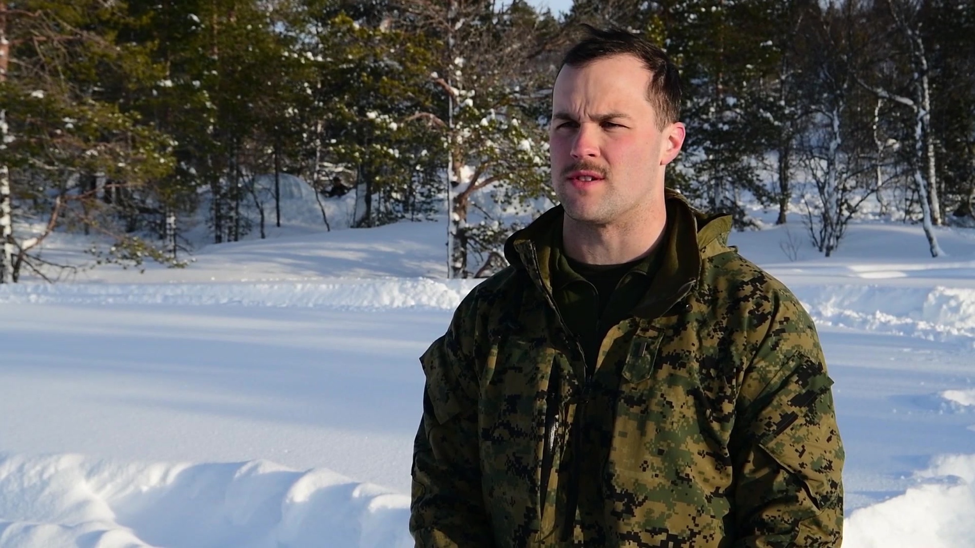 Interview of U.S. Marine Corps 2nd Lt. Rick Barber from 2nd Law Enforcement Battalion, II Marine Expeditionary Force Information Group, serving as the lead instructor for the cold-weather training package near Bjerkvik, Norway, Feb. 27, 2020. Marines are in Norway preparing for Exercise Cold Response, a Norwegian-led exercise designed to enhance military capabilities and allied cooperation in high-intensity warfighting in a challenging arctic environment. (U.S. Air Force video by SSgt. Katelynn Moeller)