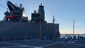 USNS Hershel "Woody" Williams (T-ESB-4) docked behind Hampton Roads Naval Museum