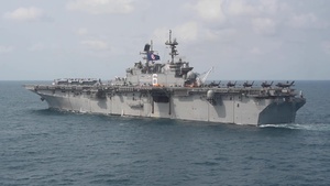 Cobra Gold 20: USS America (LHA 6), USS Green Bay and H.T.M.S Angthong (LPD 791) steam in formation, Feb. 29, 2020.