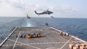 Cobra Gold 20: USS Green Bay (LPD 20) and USS America (LHA 6) conduct a replenishment-at-sea, March 1, 2020.