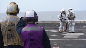Cobra Gold 20: USS Green Bay (LPD 20) flight deck firefighting drill, March 4, 2020.