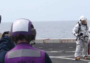 Cobra Gold 20: USS Green Bay (LPD 20) flight deck firefighting drill, March 4, 2020.