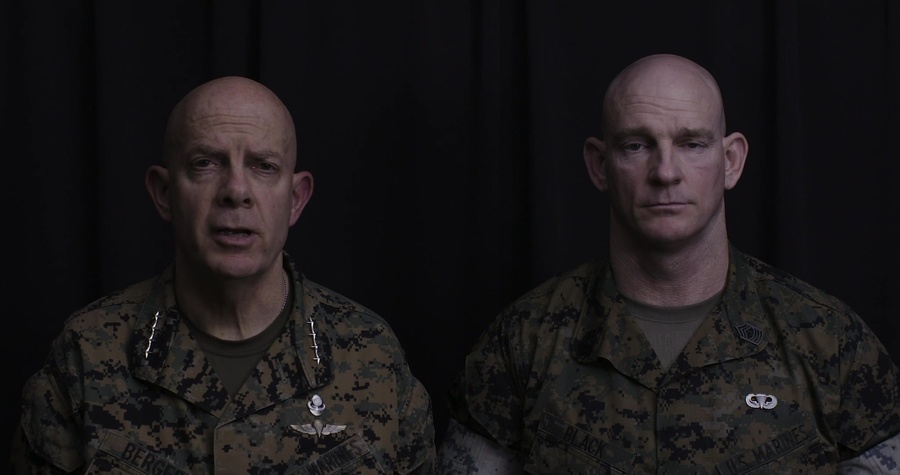 The Commandant and Sergeant Major of the Marine Corps deliver a message to the force regarding COVID19, restrictions on graduations at the Marine Corps Recruit Depots, Officer Candidate School and The Basic School, as well as guidance on travel and PCS. (U.S. Marine Corps video by Staff Sgt. James R. Skelton)