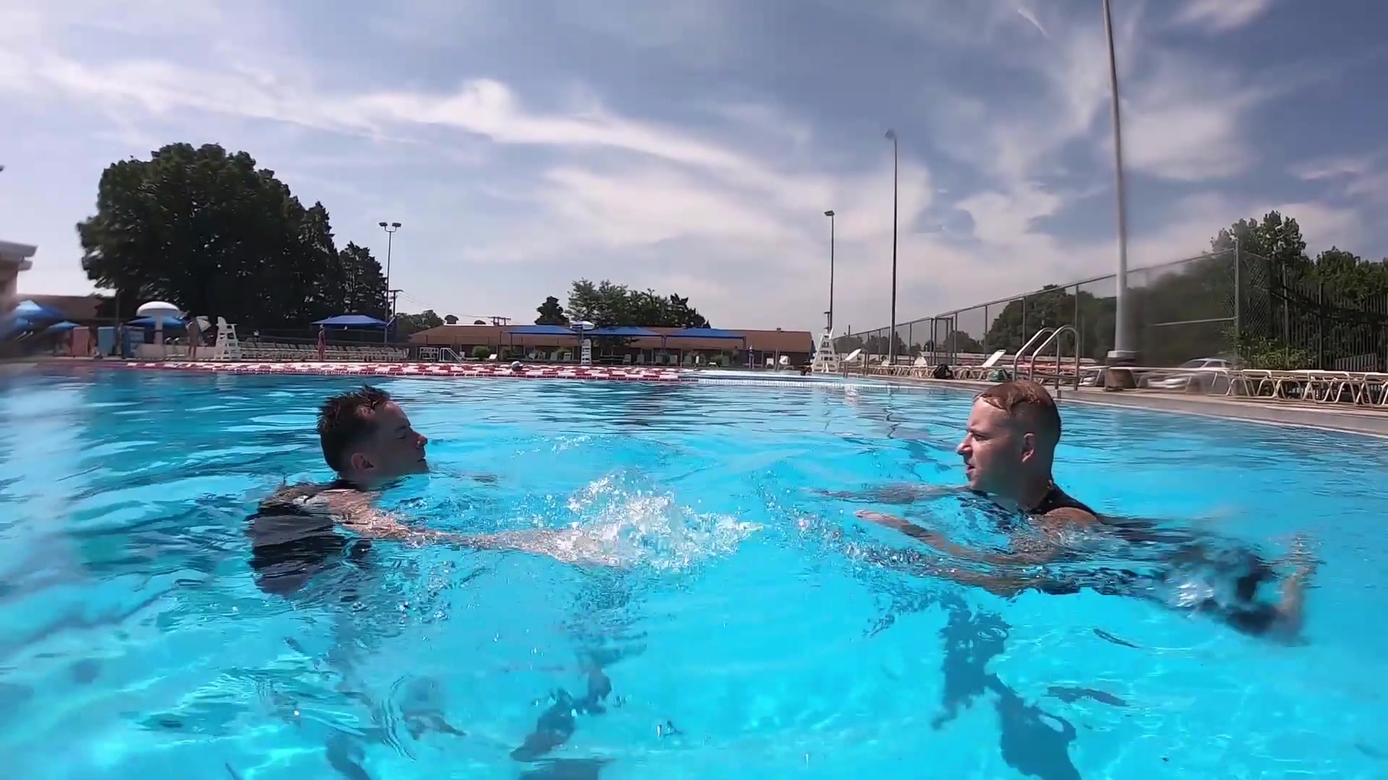 One hand block prevents the victim from grabbing the rescuer when the approach is from the front. Place one or both open hands against the victim’s upper chest being careful to avoid the victim’s face, neck or abdomen. Lean backwards and submerge rapidly, keeping your blocking arm(s) extended. Swim underwater and away from the victim and return quickly to the surface.