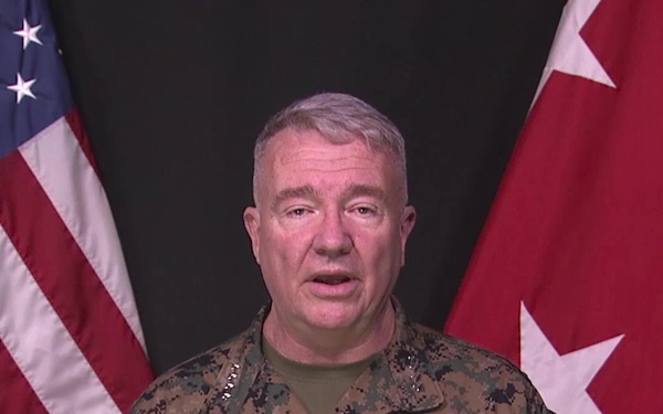 Gen. Kenneth F. McKenzie Jr. addresses the USCENTCOM HQ on the COVID-19 Response