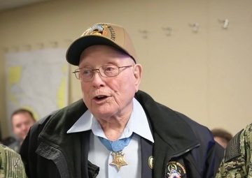 Hershel "Woody" Williams Presents Medal of Honor Medal to USS Hershel "Woody" Williams