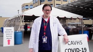 CAVHS screening entry into facilities, sets up drive-through COVID test collection site and curb-side prescription pick-up