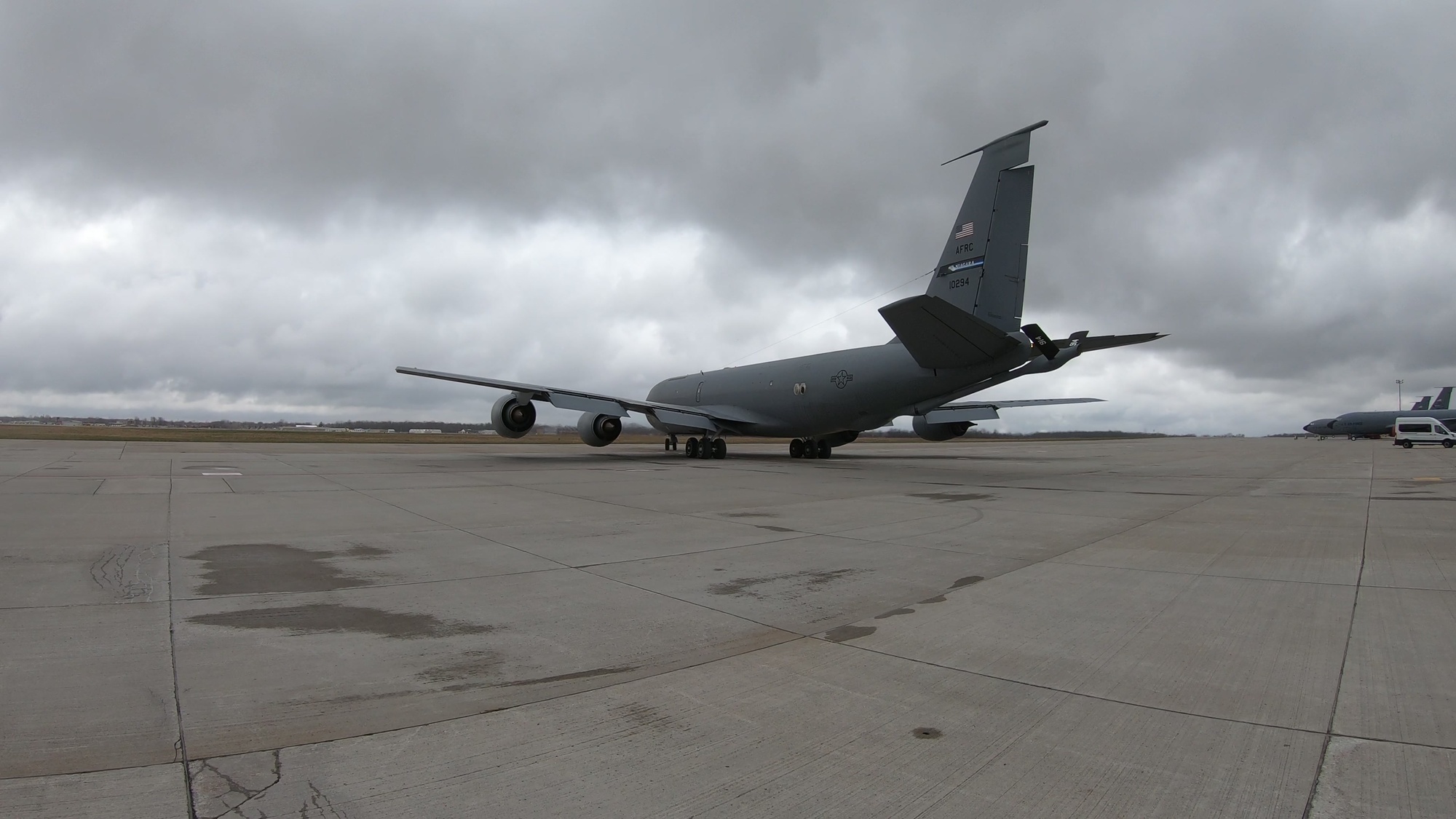 Air Force Reserve Staff Sgt. Brandon Cline, 914th Aircraft Maintenance Squadron KC-135 crew chief prepares to marshal the KC-135 onto the taxiway before takeoff at the Niagara Falls Air Reserve Station, N.Y. on March 31, 2020. The unit is now fully operational capable. (U.S. Air Force video by Peter Borys)
