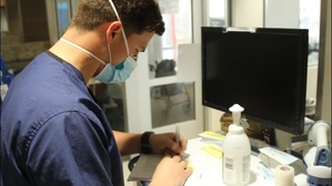 Georgia National Guardsmen supporting staff at Grady Memorial Hospital