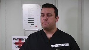 Hospital Corpsman 3rd Class Ryan Albin discusses his responsibilities working in a COVID 19  positive ward aboard the hospital ship USNS Comfort (T-AH 20)