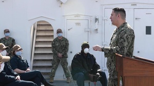 Lt. j.g. Johnny Bravo leads a service on Easter Sunday aboard the hospital ship USNS Comfort (T-AH 20).