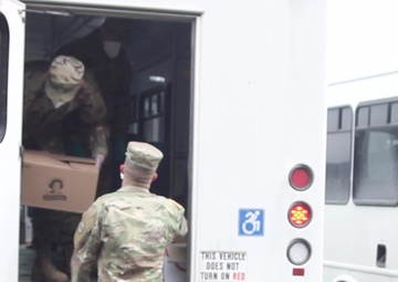 New York Army National Guard Soldiers deliver food to Chenango County residents.