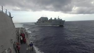 USS Gabrielle Giffords (LCS 10) UNREP with USNS Cesar Chavez (T-AKE 14)