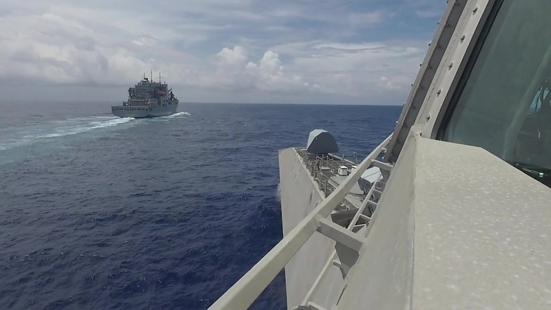 USS Gabrielle Giffords (LCS 10) UNREP With USNS Cesar Chavez (T-AKE 14) (Time Lapse)