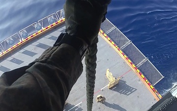 USS America (LHA 6) Marines from 31st Marine Expeditionary Unit Conduct Fast Rope to Marksman Exercise