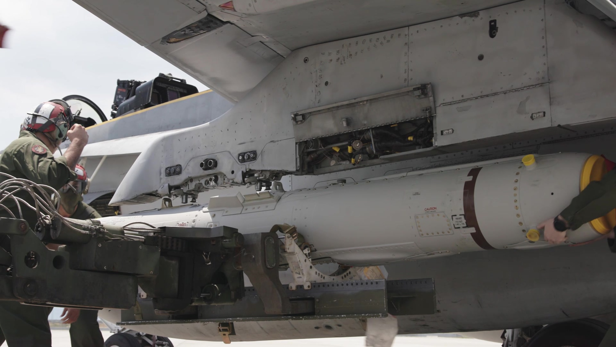 U.S. Marines conduct a loading exercise of AGM-84D Harpoon missiles aboard Marine Corps Air Station (MCAS) Iwakuni, Japan, April 28, 2020. During the exercise, Marine Aircraft Group 12 squadrons focused on naval missions and simulated anti-ship long range fires in order to enhance the Marine Corps&#39; ability to effect sea control and denial in the Indo-Pacific, in-line with Force Design 2030. (U.S. Marine Corps video by Pfc. Katie Markwald)