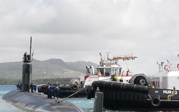 USS Alexandria departs Guam