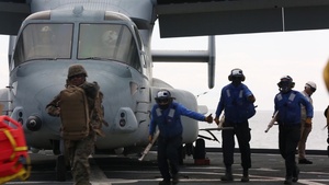 Welcome aboard Marines: 31st MEU flight operations aboard USS Germantown (B-Roll)