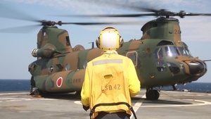 Japan Ground Self-Defense Force conducts flight operations aboard USS Germantown (B-Roll)