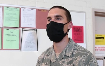 Bioenvironmental Airman demonstrates fit testing procedures for N95 masks (Social Media Edit)